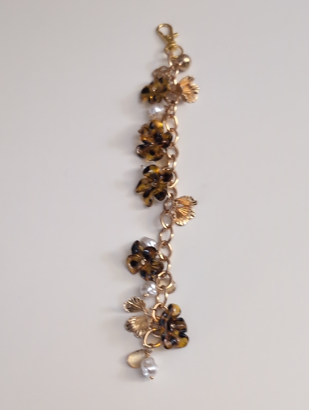 Tortoise Shell Floral Bag Charm/Key Chain/Zipper Pull